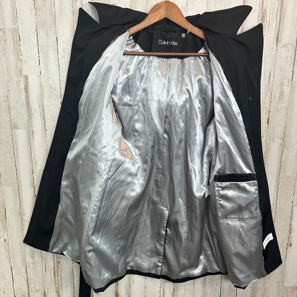 Calvin Klein Rain Trench Coat XS Black Hooded Water Wind Resistant Preppy EUC - Picture 3 of 13